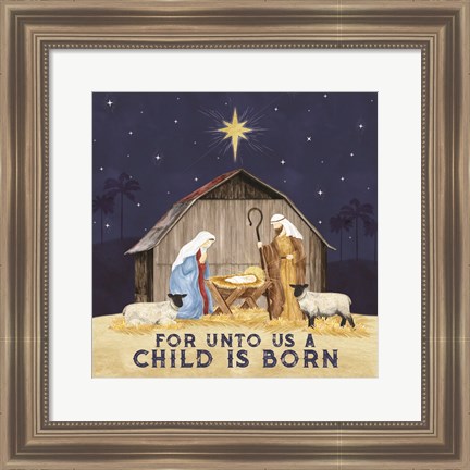 Framed Come Let Us Adore Him V-Unto Us Print