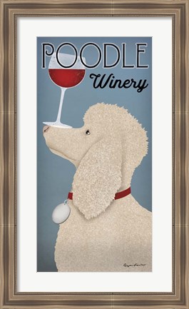 Framed White Poodle Winery Print