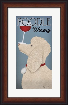 Framed White Poodle Winery Print