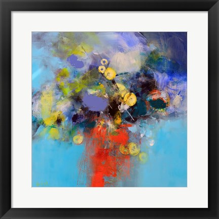 Framed Blue and Yellow Flowers Print