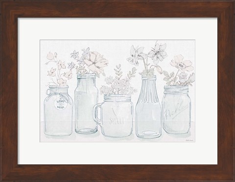 Framed Peaceful Petals I Blue Gray Print