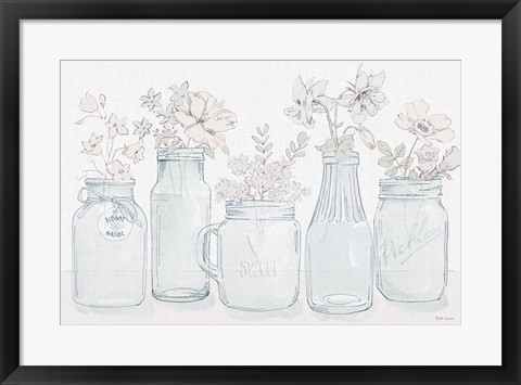 Framed Peaceful Petals I Blue Gray Print