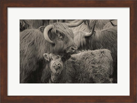 Framed Highland Cow Under Cover Neutral Print