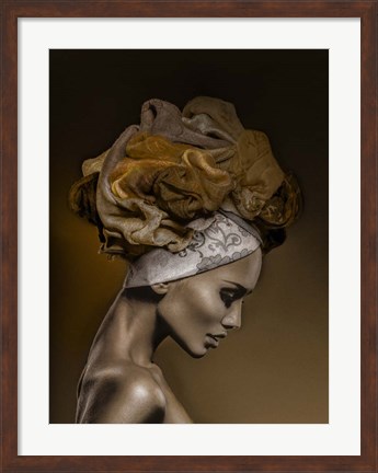 Framed Woman in Thought, Gold Print