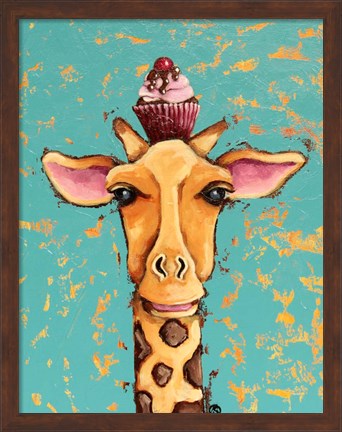 Framed Giraffe With Cherry on Top Print