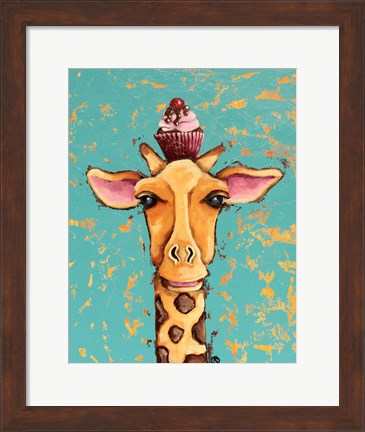 Framed Giraffe With Cherry on Top Print