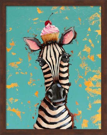 Framed Zebra With Cherry Cupcake Print