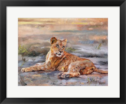 Framed Lion Cub Resting Print