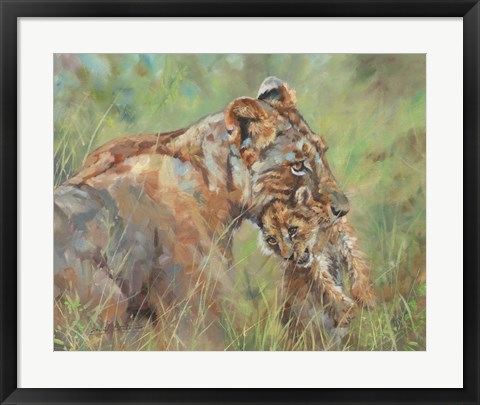 Framed Lioness And Cub Print