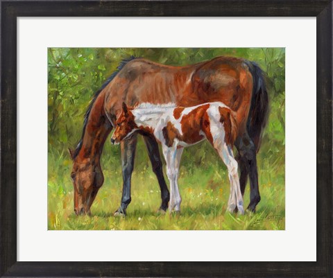 Framed Horse And Foal Grazing Print