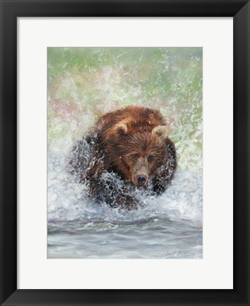 Framed Bear Running Through Water Print