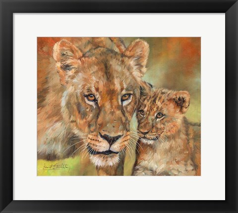 Framed Lioness And Cub Print