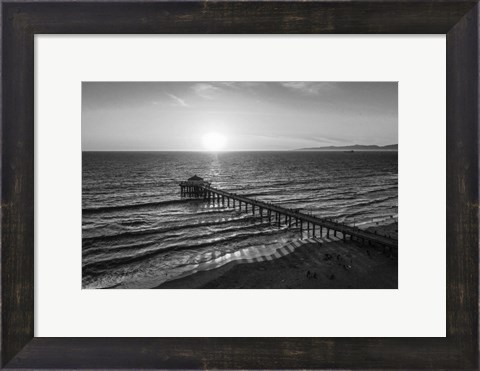 Framed Pier at Sunset BW Print
