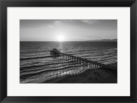 Framed Pier at Sunset BW Print