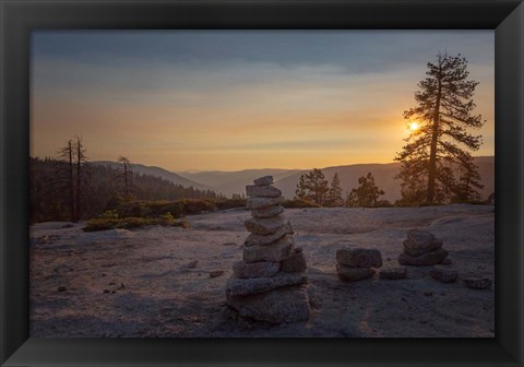 Framed Sunset Behind a Tree Print