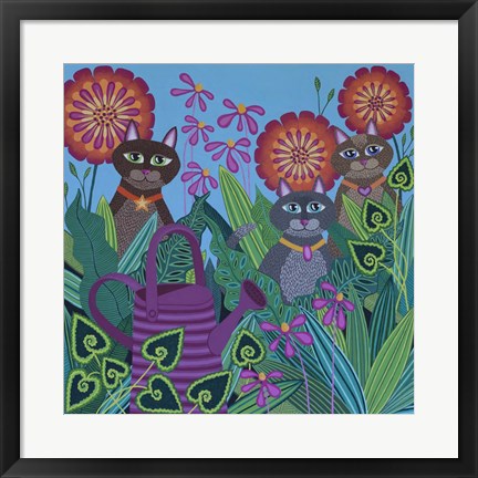 Framed Garden Cats 2 Print