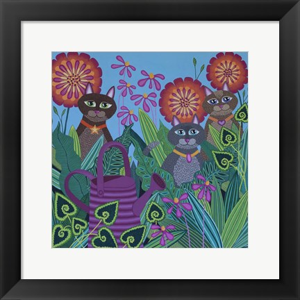 Framed Garden Cats 2 Print