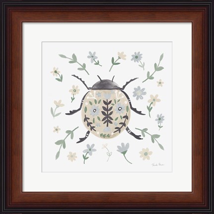 Framed Folk Beetle I Neutral Print