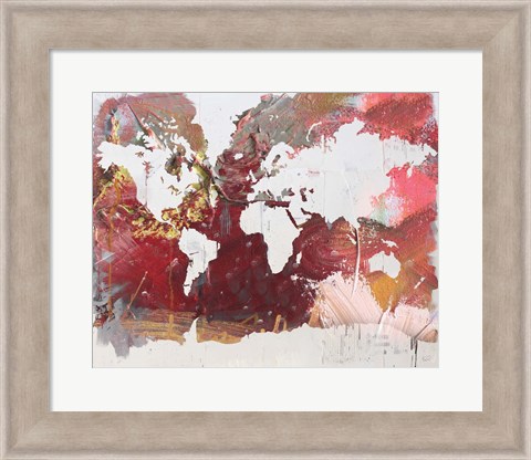 Framed Earthen Map of the World Print