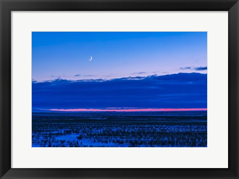 Framed Low Waxing Crescent Moon in the Evening Sky Print