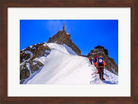 Framed Mountaineers Climbing the Aiguille Du Midi, France Print