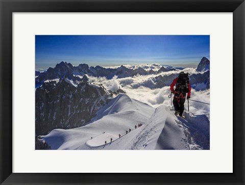 Framed Mountain Climbers Descending from the Aiguille Du Midi Print