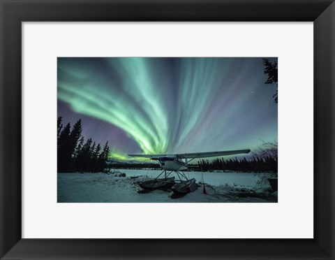 Framed Northern Lights Above a Plane at Night Print