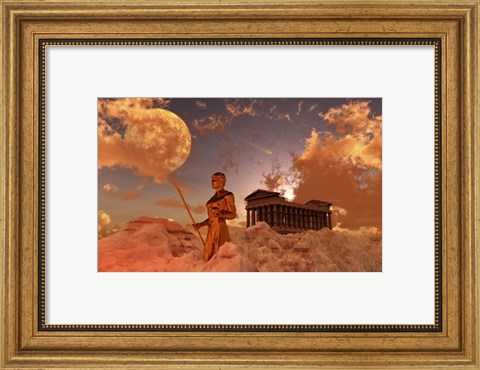 Framed Greek God Guarding a Temple, Mount Olympus Print