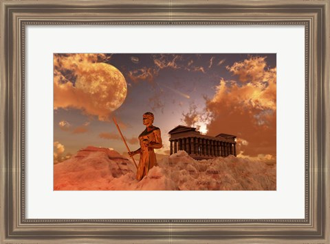 Framed Greek God Guarding a Temple, Mount Olympus Print