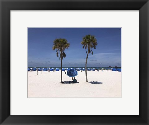 Framed Umbrella, Chairs and Palm Trees on Clearwater Beach, Florida Print