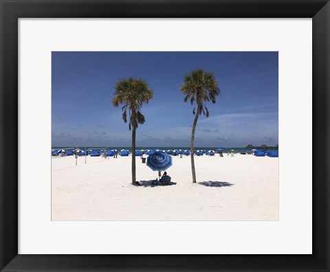 Framed Umbrella, Chairs and Palm Trees on Clearwater Beach, Florida Print