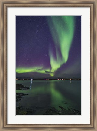 Framed Curtain of Aurora Sweeps Over the Houseboats Moored On Yellowknife Bay Print