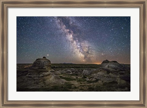 Framed Mars and the Galactic Center of Milky Way Over Writing-On-Stone Provincial Park Print