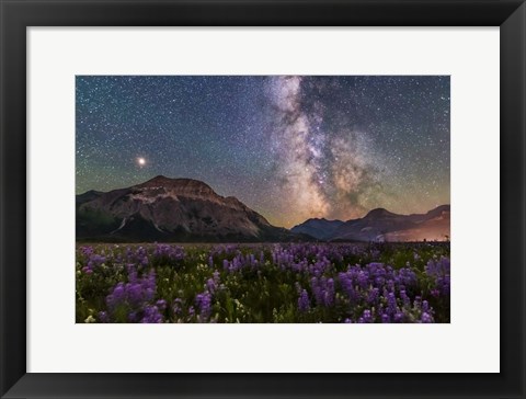 Framed Summer Milky Way and Mars Over Waterton Valley and Vimy Peak Print