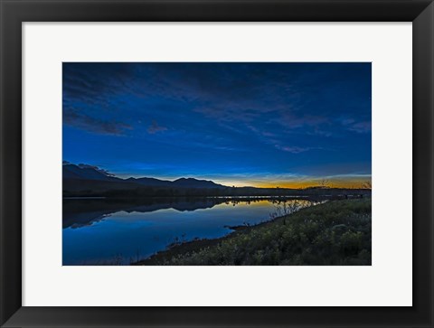 Framed Noctilucent Clouds Glowing and Reflected in Calm Waters of the Waterton River Print