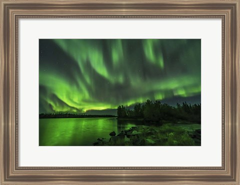 Framed Bright Sky-Filling Aurora at Tibbitt Lake East of Yellowknife Print