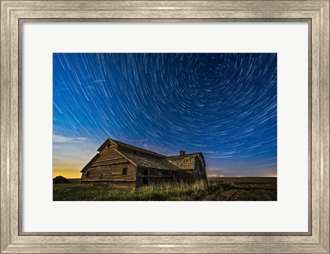 Framed Circumpolar Star Trails Over An Old Barn in Southern Alberta Print