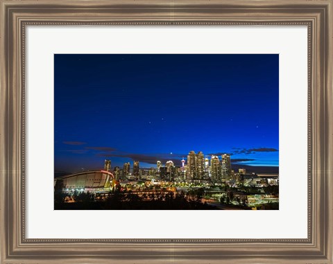 Framed Venus and Stars Setting Over the Skyline of Calgary Print