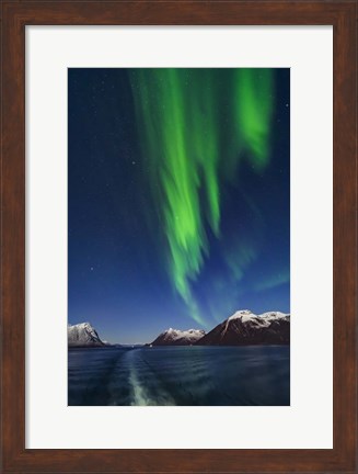 Framed Aurora Over Moonlit Peaks in the Norwegian Sea Print