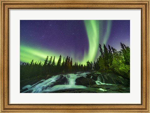 Framed Aurora Over the Ramparts Waterfall On the Cameron River Print