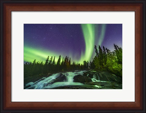 Framed Aurora Over the Ramparts Waterfall On the Cameron River Print