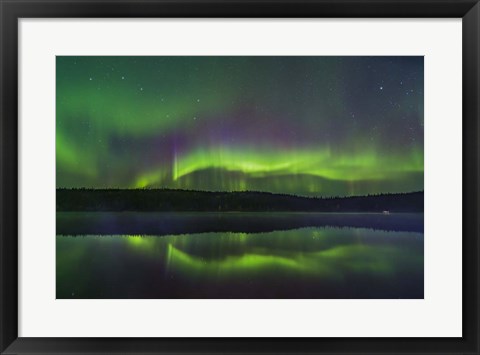 Framed Reflections of the Northern Lights in the Misty Waters of Madeline Lake Print