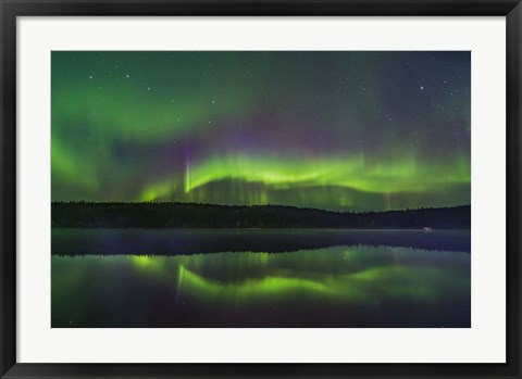 Framed Reflections of the Northern Lights in the Misty Waters of Madeline Lake Print