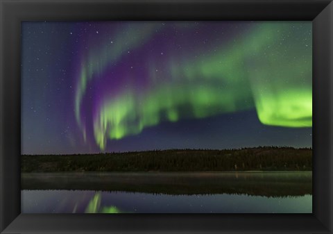 Framed Colorful Aurora in the Darkening Twilight Over Madeline Lake Print