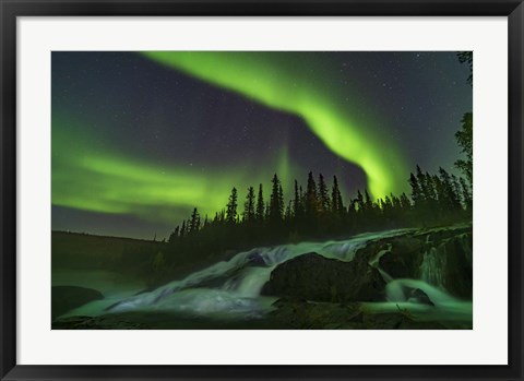 Framed Auroral Curtains Over Ramparts Falls On the Cameron River Print