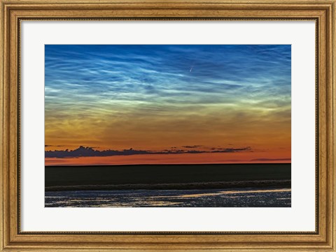 Framed Comet NEOWISE and Noctilucent Clouds Over a Pond Print