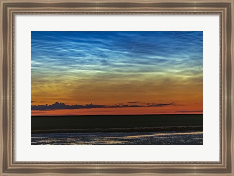 Framed Comet NEOWISE and Noctilucent Clouds Over a Pond Print