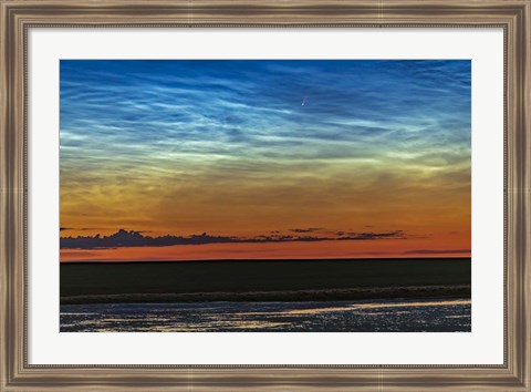 Framed Comet NEOWISE and Noctilucent Clouds Over a Pond Print