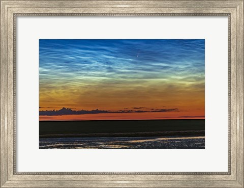 Framed Comet NEOWISE and Noctilucent Clouds Over a Pond Print