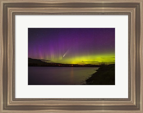 Framed Comet NEOWISE and Aurora Over Waterton River, Alberta Print